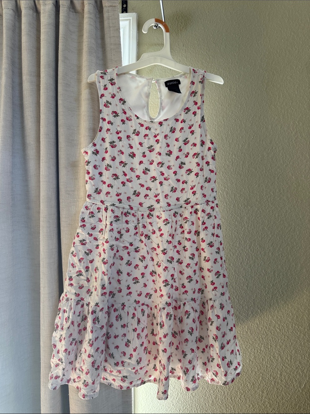 Zunie White Sleeveless Dress with Pink Floral Print